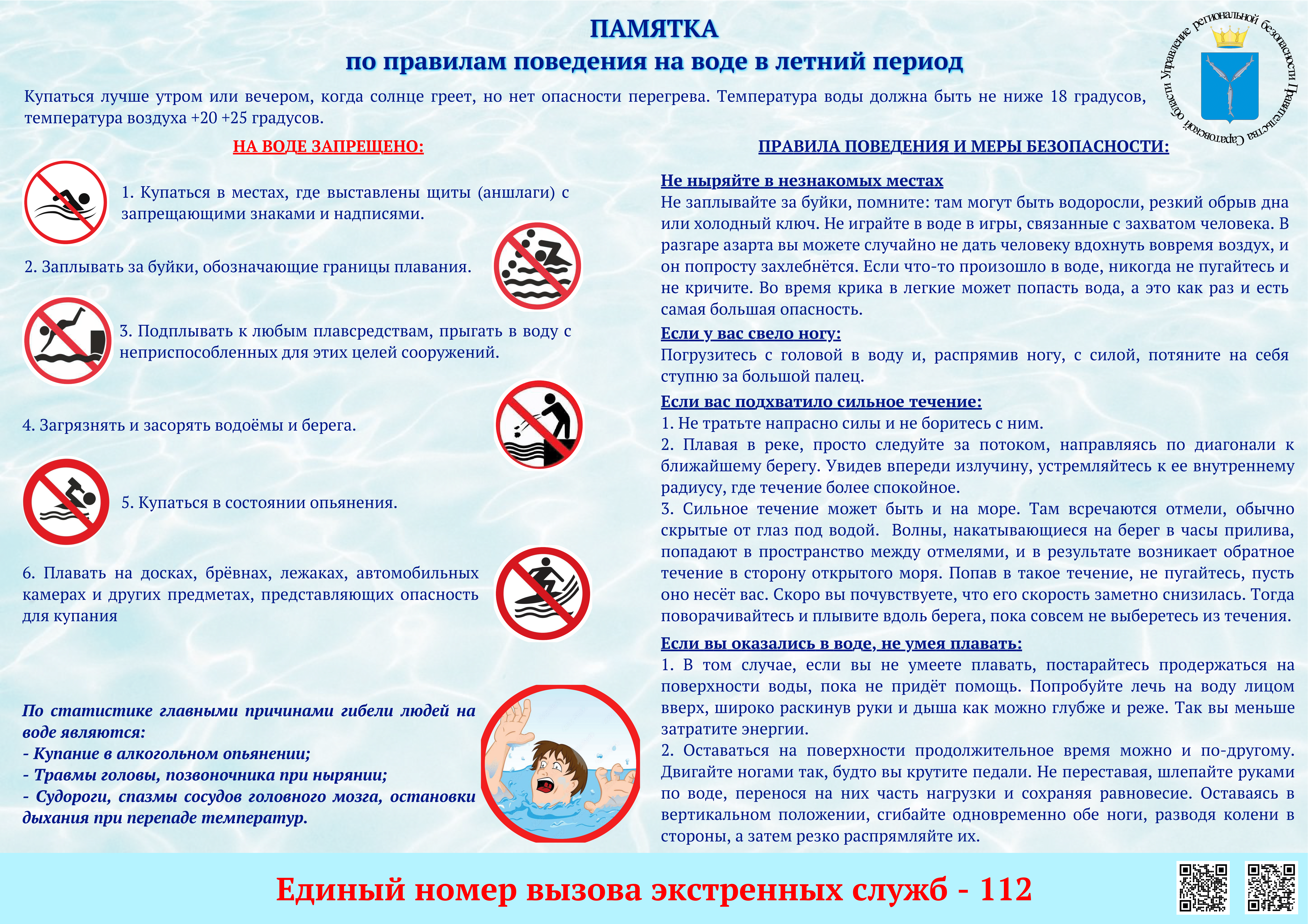 Памятка по правилам поведения на воде в летний период.